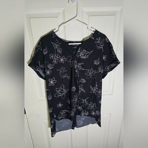 Alfani Womens Cap Sleeve Floral V Neck Blouse Medium